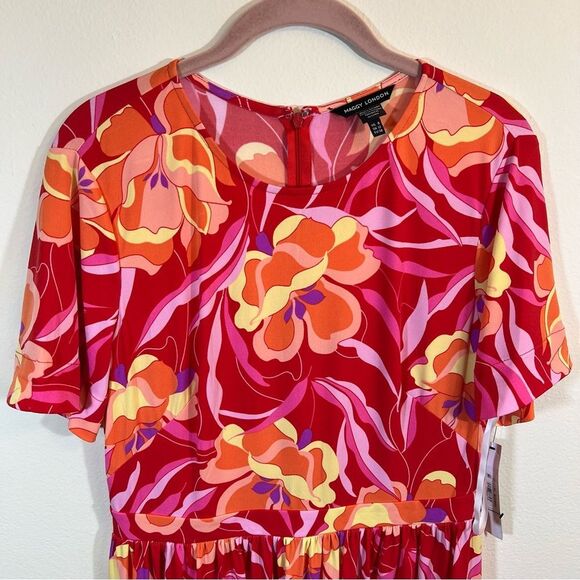 ✨ Maggy London Women’s Pink Orange Floral Dress 8 NWT - Picture 2 of 12